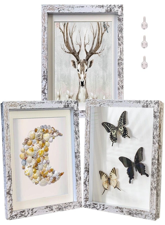 Houstimi Rustic 8x8 Shadow Box Frame White Shadow Box Display Case Made of Solid Wood and Real Glass Internal Depth 0.6 inches for Wall Or Tabletop（3 Pack） - Image 1